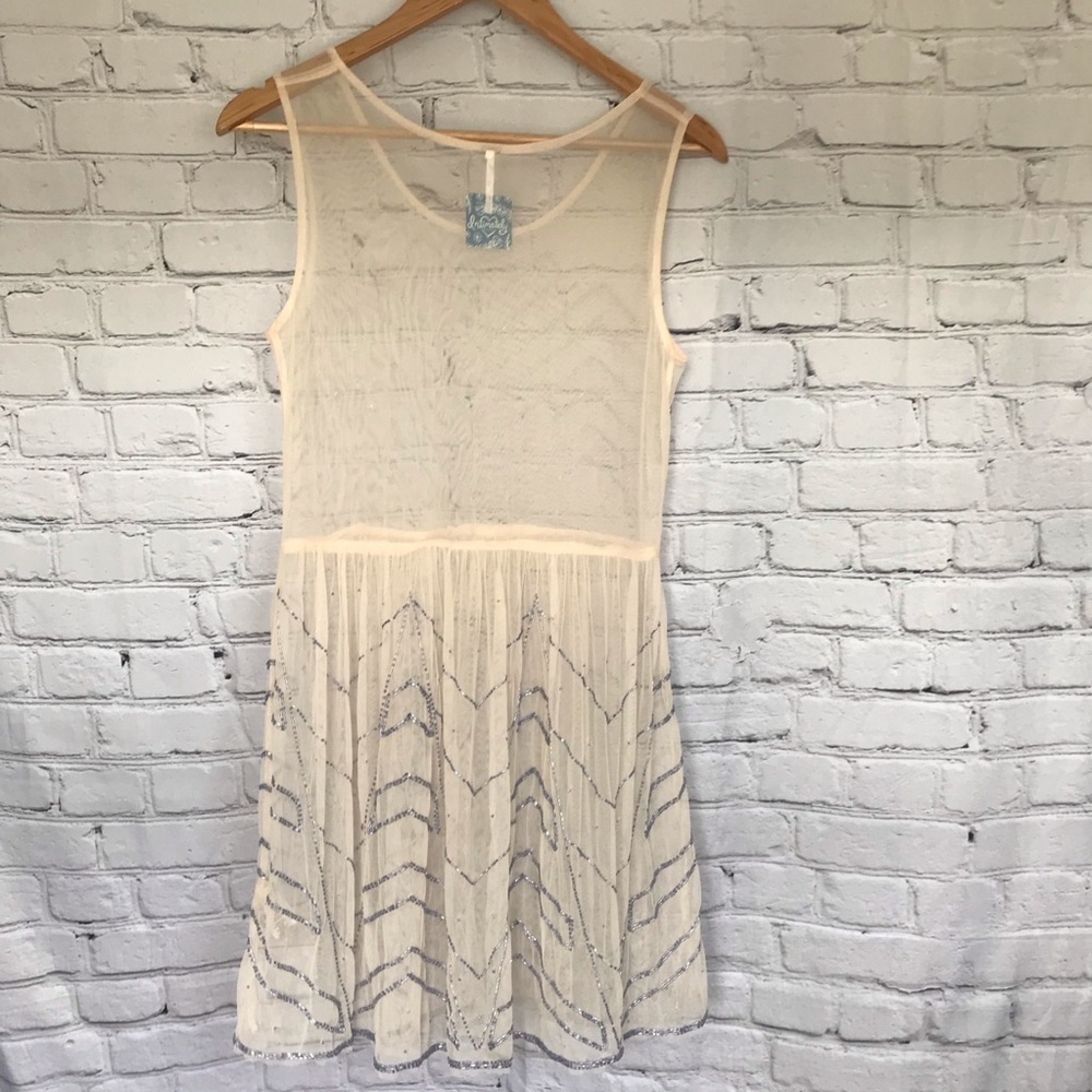 NEW Free People Sheer Beaded Embellished Boho Slip Dress Small - Picture 2 of 8